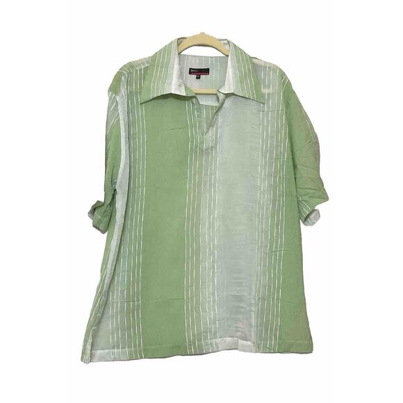 BC Collection Other - BC Collection Mens Green White Pull Over Striped Casual Shirt Size 2XL